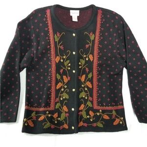 Elegant Black Cardigan with Floral Accents